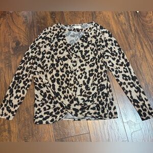 Maurices Leopard print cut out long sleeve sweater brown black sz L. Elbow stain